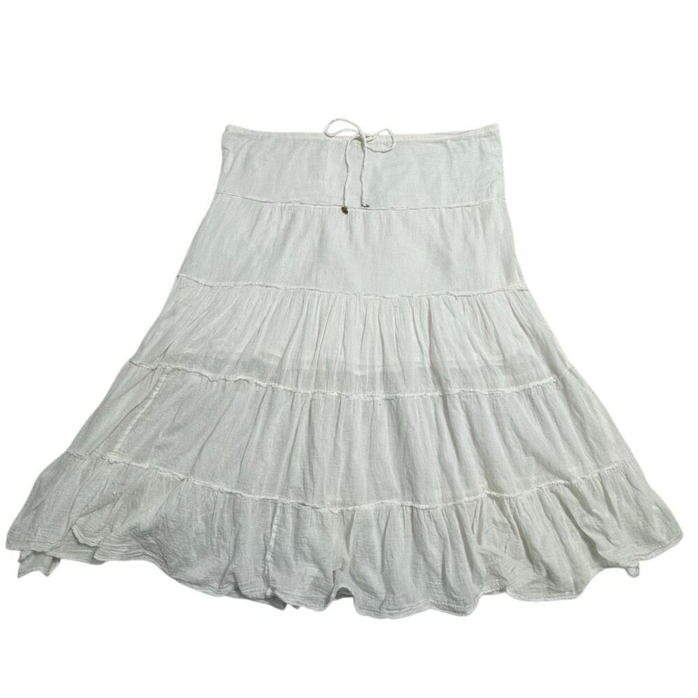 Elan White Tiered Cotton Gauze Boho Midi Skirt Size Large